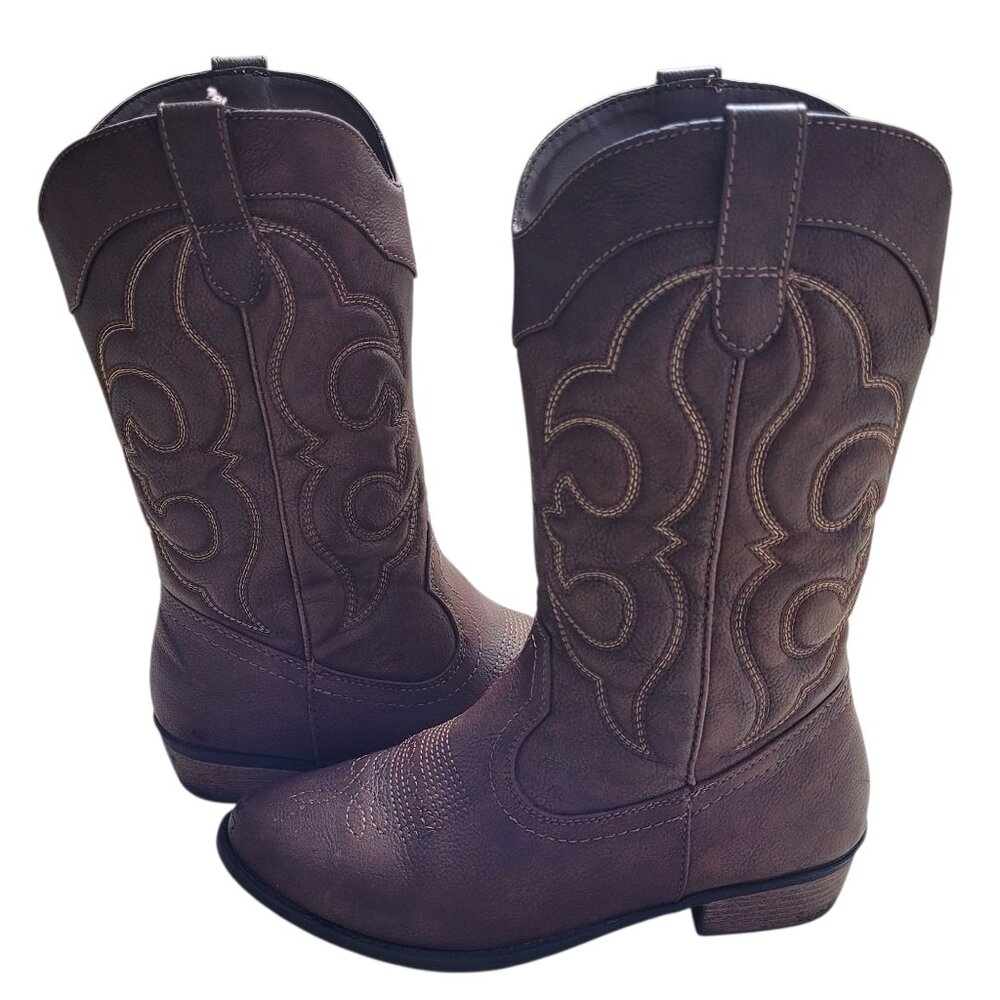 Cat & Jack Cowboy Cowgirl Boots Brown Western Embroidered Girls 4 Boho Festival